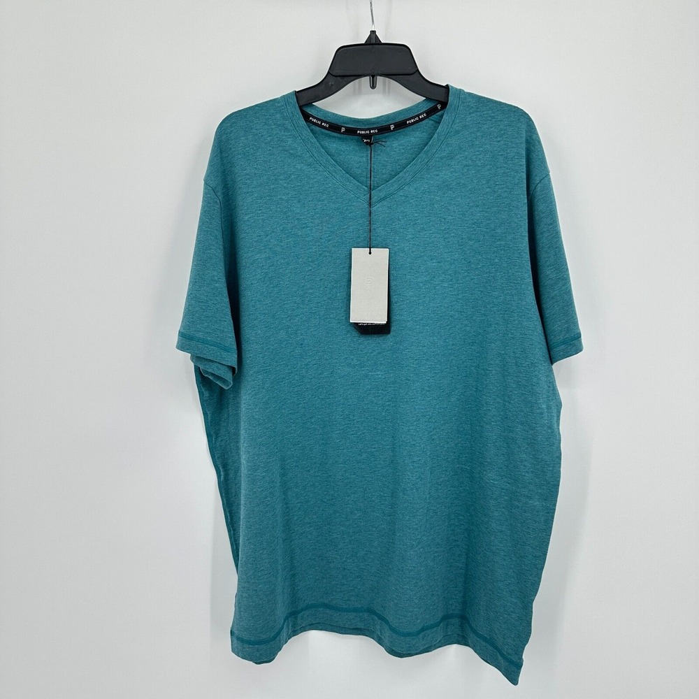 Public Rec‎ Go-To V T-shirt Men 2XL Teal Blue Heather Lightweight Stretch NWT